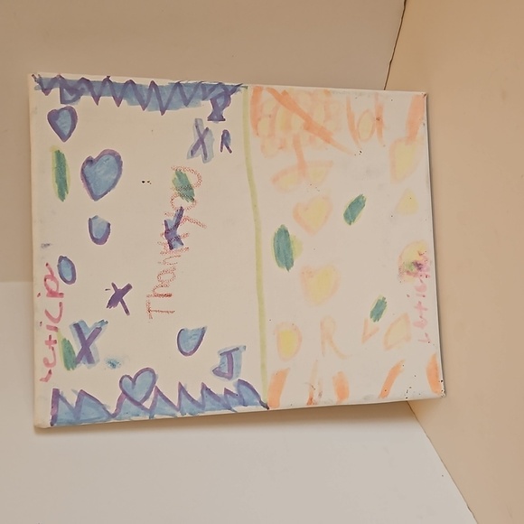 Hand crafted  painting 8" x10" on white upcycled canvas Blue Yellow Green Orange - Picture 8 of 10